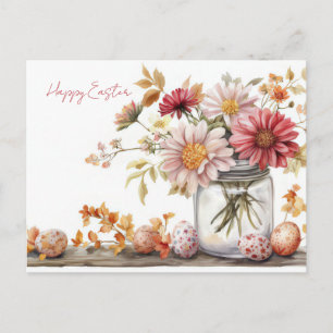 Postale Carte de Pâques avec œufs de Pâques et fleurs