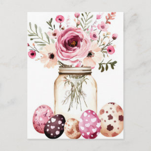 Postale Carte de Pâques avec œufs de Pâques et fleurs