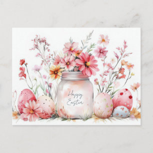 Postale Carte de Pâques avec œufs de Pâques et fleurs