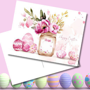 Postale Carte de Pâques avec œufs de Pâques et fleurs
