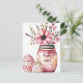 Postale Carte de Pâques avec œufs de Pâques et fleurs (Debout devant)