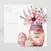 Postale Carte de Pâques avec œufs de Pâques et fleurs (Devant / Derrière)