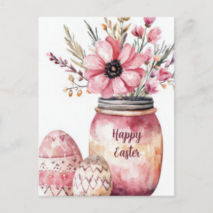 Postale Carte de Pâques avec œufs de Pâques et fleurs