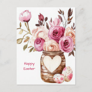 Postale Carte de Pâques avec œufs de Pâques et fleurs