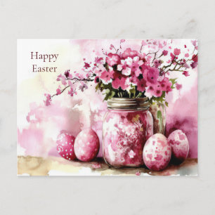 Postale Carte de Pâques avec œufs de Pâques et fleurs