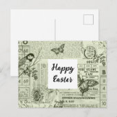 Postale Carte de Pâques en collage d'éphémères vintage (Devant / Derrière)