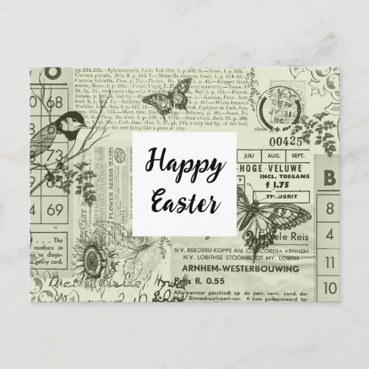 Postale Carte de Pâques en collage d'éphémères vintage (Devant)