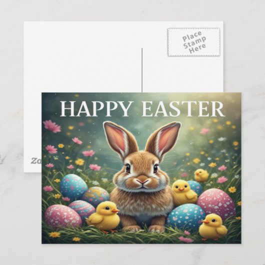 Postale Carte de Pâques Lapin Joyeux (Devant / Derrière)