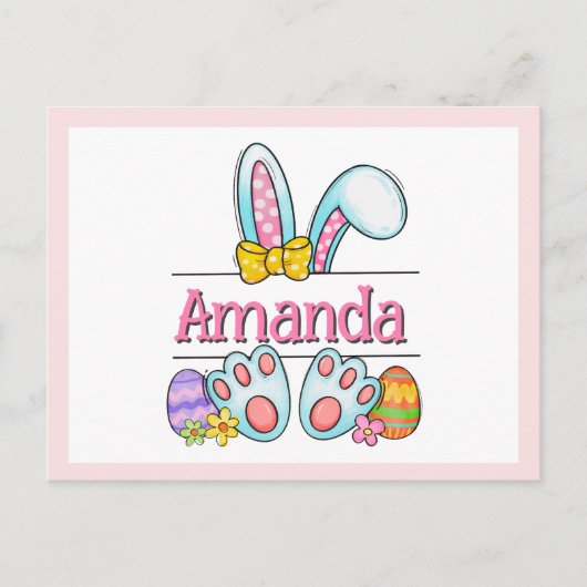 Postale Carte de Pâques lapin rose (Devant)