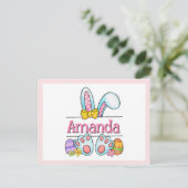 Postale Carte de Pâques lapin rose (Debout devant)