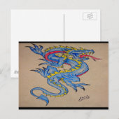 Postale carte de parchemin de dragon bleu (horz) (Devant / Derrière)