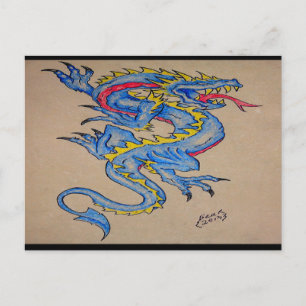 Postale carte de parchemin de dragon bleu (horz)