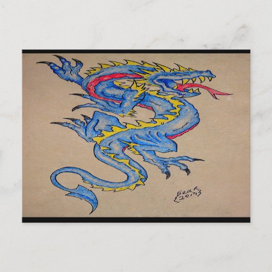 Postale carte de parchemin de dragon bleu (horz) (Devant)