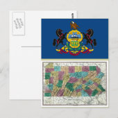 Postale Carte de Pennsylvanie et drapeau national (Devant / Derrière)