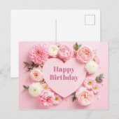 Postale Carte de Peony Birthday (Devant / Derrière)