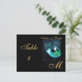 Postale Carte de place de table en teal Masque de Monogram (Debout devant)