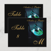 Postale Carte de place de table en teal Masque de Monogram (Devant / Derrière)