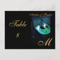 Carte de place de table en teal Masque de Monogram
