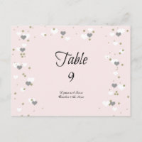 Carte de placement de table coeurs et points roses