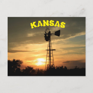 Postale Carte de poste Kansas Windmill Sunset.