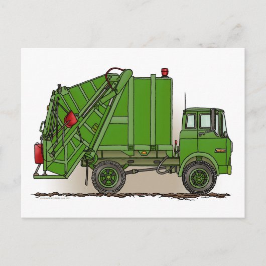 Postale Carte de poste verte pour camion à ordures (Devant)