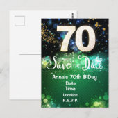 Postale Carte de préavis de 70e anniversaire verte (Devant / Derrière)