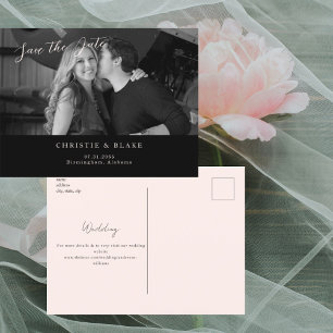 Postale Carte de préavis de mariage photo N&B et rose Save