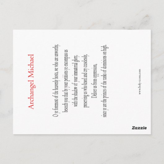 Postale Carte de prière Archange Michael (Dos)