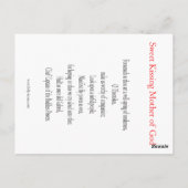 Postale Carte de prière douce Mère de Dieu embrassante (Dos)