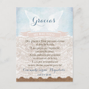 Postale Carte de prière Merci en espagnol, baptême garçon