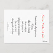 Postale Carte de prière Mère de Dieu de l'Arizona (Dos)