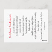 Postale Carte de prière Saint John de San Francisco (Dos)