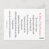 Postale Carte de prière Saint John de San Francisco (Dos)