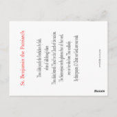 Postale Carte de prière Saint-Patriarche Benjamin (Dos)