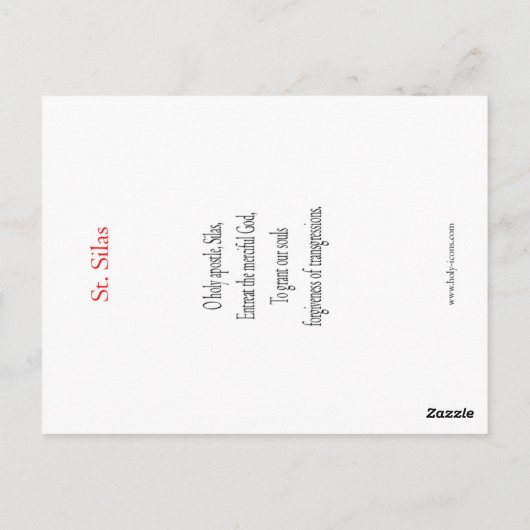 Postale Carte de prière Saint Silas (Dos)