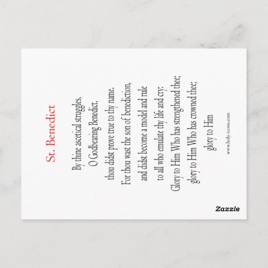 Postale Carte de prière St. Benedict (Dos)