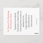 Postale Carte de prière St. Xenia de Saint-Pétersbourg (Dos)