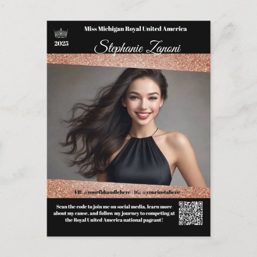 Postale Carte de Promo Autographe de Concours de Beauté | (Devant)