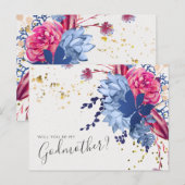 Postale Carte de proposition de marraine florale bleue ros (Devant / Derrière)