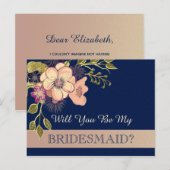 Postale Carte de proposition rose Gold et Navy Blue Brides (Devant / Derrière)