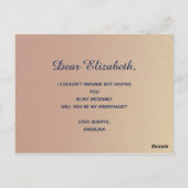 Postale Carte de proposition rose Gold et Navy Blue Brides (Dos)