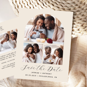 Postale Carte de rappel 4 photos en forme d'arche beige