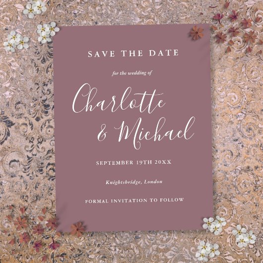 Postale Carte de rappel de mariage mauve Script Mauve