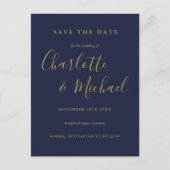 Postale Carte de rappel de mariage Navy Blue Gold (Devant)