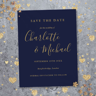 Postale Carte de rappel de mariage Navy Blue Gold