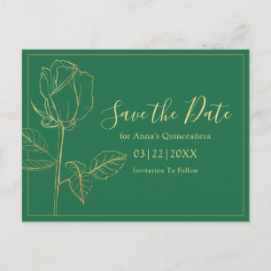 Postale Carte de rappel de Quinceanera vert émeraude flora