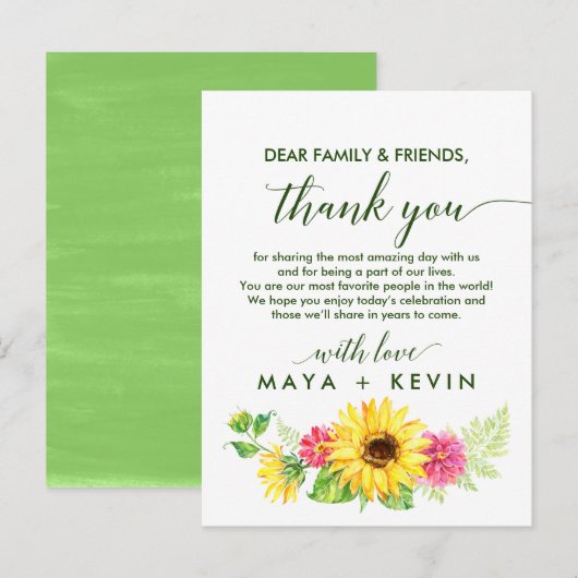 Postale Carte de réception Merci de tournesol d'été (Devant / Derrière)