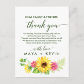 Postale Carte de réception Merci de tournesol d'été (Devant)