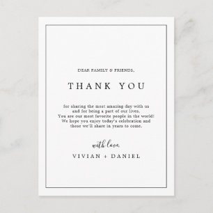 Postale Carte de réception minimaliste en Merci de typogra