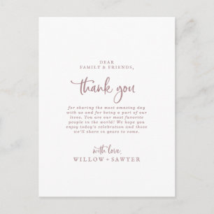 Postale Carte de réception Rustique Rose Gold Script Merci